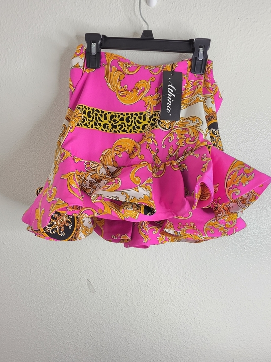 Athina Dresses & Skirts - Athina Pink Baroque Print Ruffle Skort Mini Skirt Size S NWT